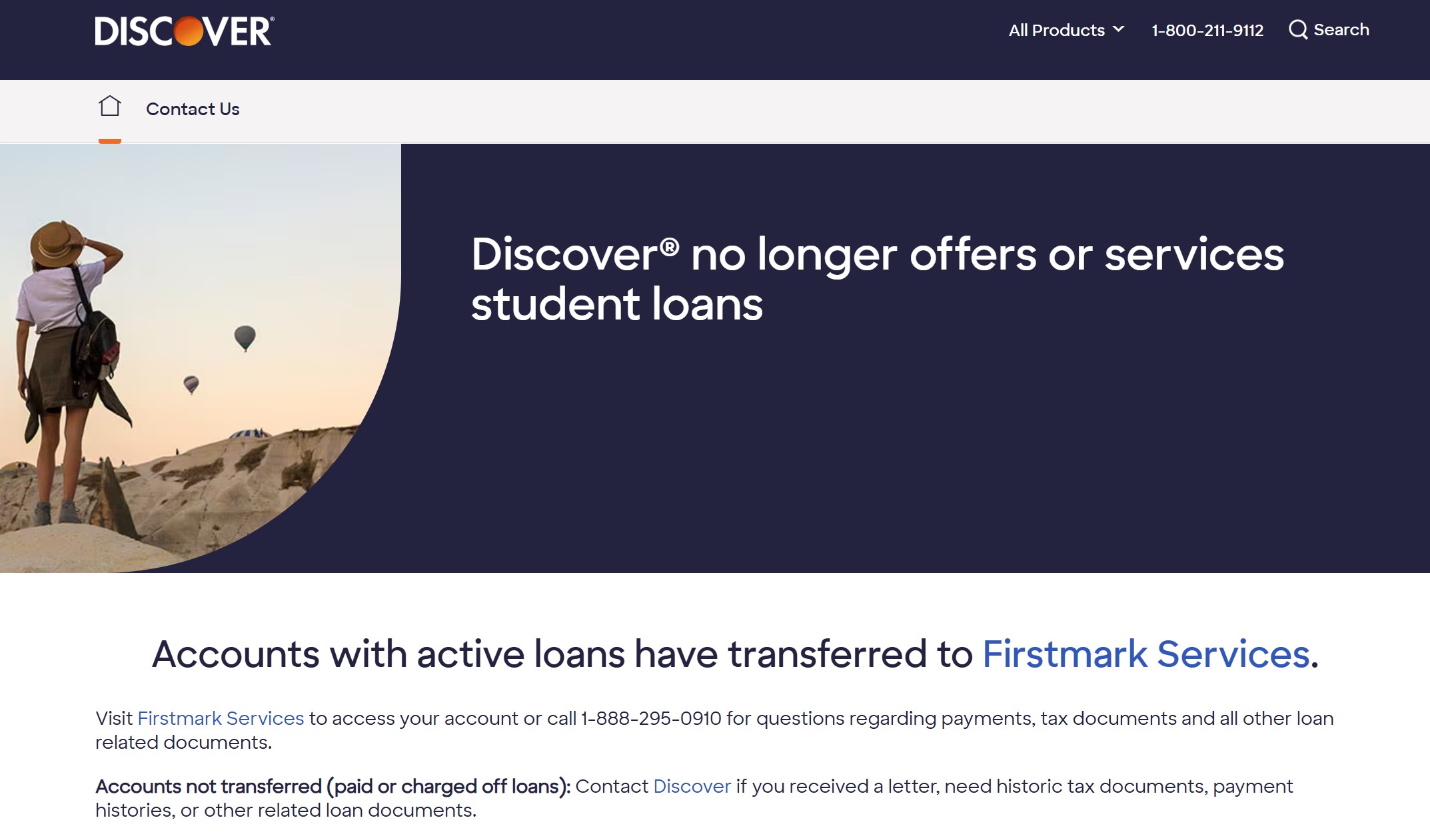 Discover Student Loans homepage